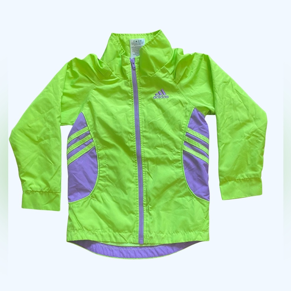 Adidas Neon Green and Lavender Jacket, Windbreaker Size 4T